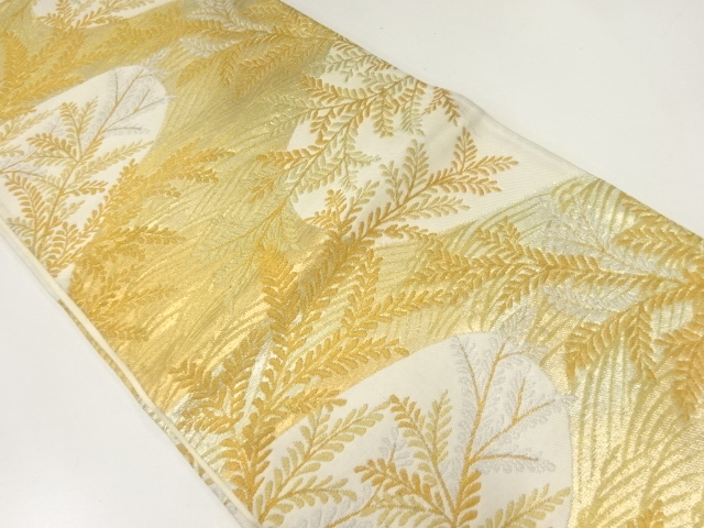 アンティーク　波に草葉模様織出し袋帯（材料）